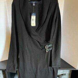 Chaps Black Knit Dress with Belt Accent